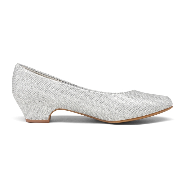 Low Heel Chunky Pump Shoes - SILVER GLITTER - 1